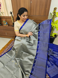 Classic Kanjivaram Pattern Pure Handloom Soft Silk Saree - Grey with