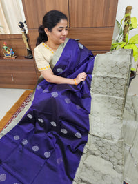 Classical Kanjivaram Pattern Pure Handloom Soft Silk Saree - Deep Royal Purple with Silver Grey