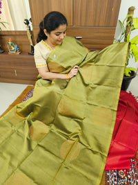 Pure Handloom Soft Silk Saree - Mehndi Green with Red