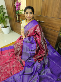 Classical Kanjivaram Pattern Full Brocade Pure Handloom Soft Silk Saree - Maroon with Purple