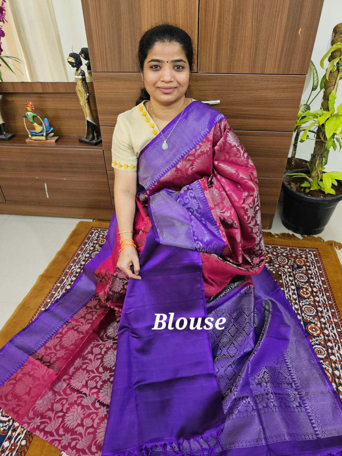 Classical Kanjivaram Pattern Full Brocade Pure Handloom Soft Silk Saree - Maroon with Purple