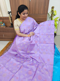 Trending Kanjivaram Pattern Coin Buttas Pure Handloom Soft Silk Saree -  Lavender with Sky Blue