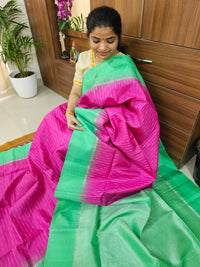 Rain Drop Pattern Pure Handloom Soft Silk Saree - Pink with Green