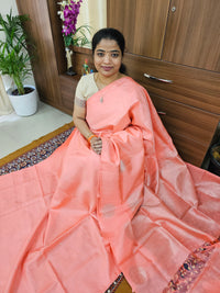 Classical Kanjivaram Pattern Pure Handloom Soft Silk Saree - Monochrome  Peach