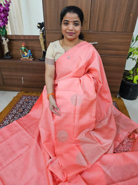 Classical Kanjivaram Pattern Pure Handloom Soft Silk Saree - Monochrome  Peach