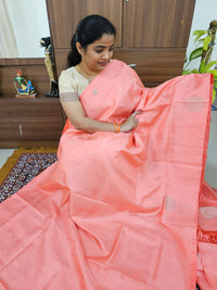 Classical Kanjivaram Pattern Pure Handloom Soft Silk Saree - Monochrome  Peach