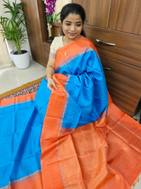 Pure Handloom Soft Silk Saree - Blue with Orange