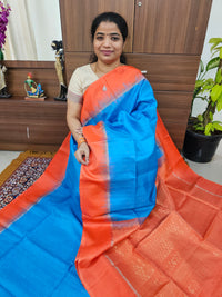 Pure Handloom Soft Silk Saree - Blue with Orange