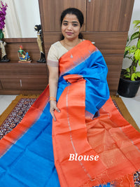 Pure Handloom Soft Silk Saree - Blue with Orange