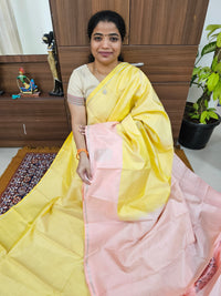 Classical Kanjivaram Pattern Pure Handloom Soft Silk Saree - Soft Yellow with Peach