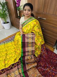 Pochampally Weave Pure Handloom Soft Silk Saree -  Yellow with Maroo