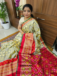 Pochampally Weave Pure Handloom Soft Silk Saree -  Grey with Red