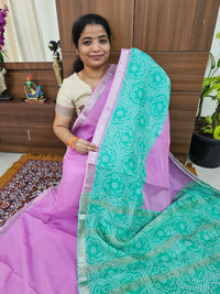 Handwoven Mangalagiri Pattu Saree with Digital Prints  - Pink with Sea Green