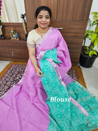 Handwoven Mangalagiri Pattu Saree with Digital Prints  - Pink with Sea Green
