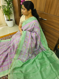Handwoven Mangalagiri Pattu Saree with Digital Prints  - Lavender with Sea Green