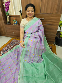 Handwoven Mangalagiri Pattu Saree with Digital Prints  - Lavender with Sea Green