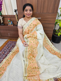 Handwoven Mangalagiri Pattu Saree with Floral Digital Prints  - Sandal with Pink