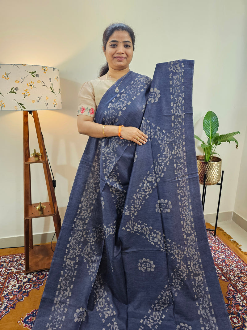 Bhagalpuri with Batik Print - Blue with Pink