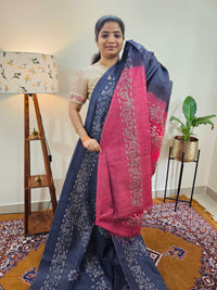 Bhagalpuri with Batik Print - Blue with Pink