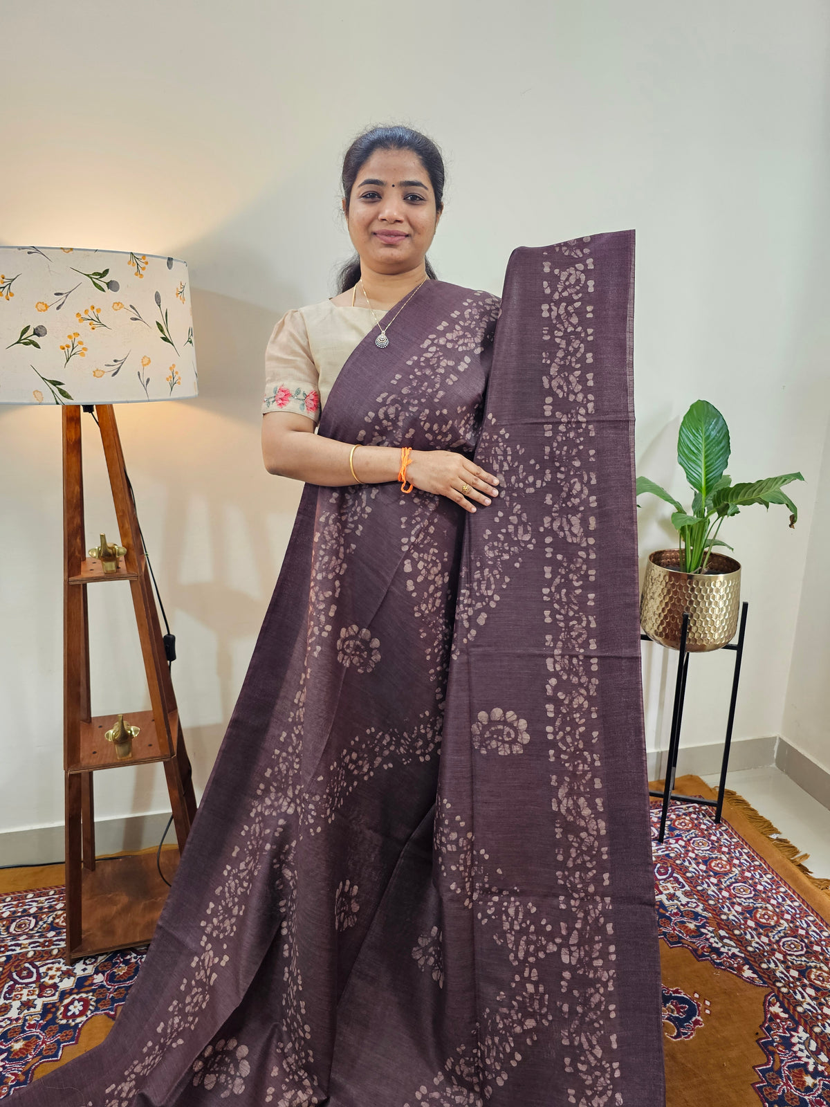 Bhagalpuri with Batik Print - Brown with Honey Brown