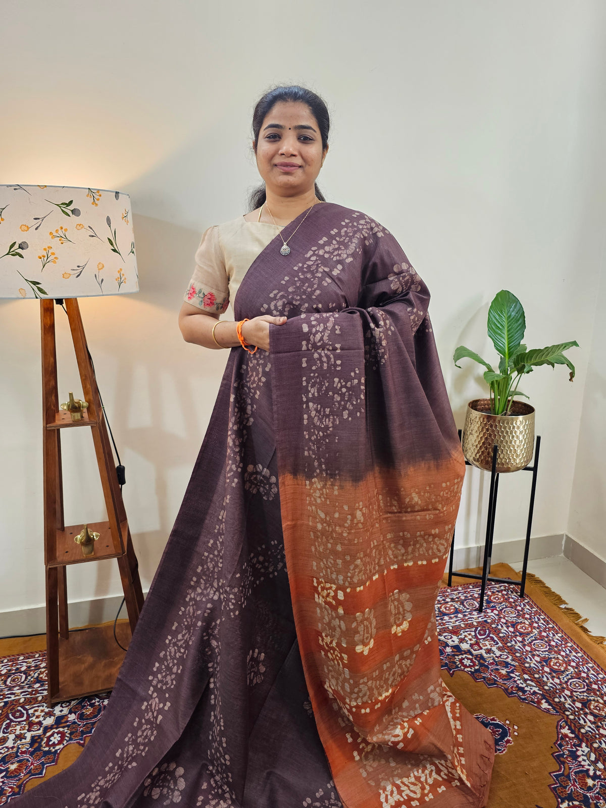 Bhagalpuri with Batik Print - Brown with Honey Brown