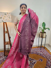 Bhagalpuri with Batik Print - Pink with Maroon