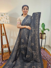 Bhagalpuri with Batik Print - Grey with Peacock Green