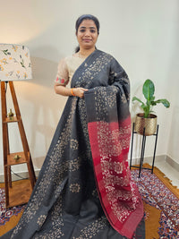 Bhagalpuri with Batik Print - Grey with Maroon