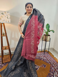 Bhagalpuri with Batik Print - Grey with Maroon