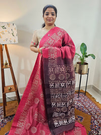 Bhagalpuri with Batik Print - Pink with Maroon