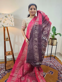 Bhagalpuri with Batik Print - Pink with Maroon