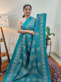 Bhagalpuri with Batik Print - Sea Green with Blue
