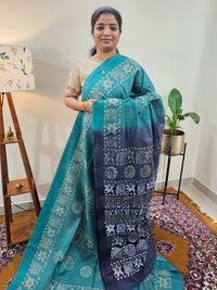 Bhagalpuri with Batik Print - Sea Green with Blue