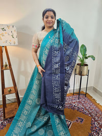 Bhagalpuri with Batik Print - Sea Green with Blue