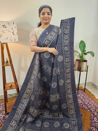 Bhagalpuri with Batik Print - Grey with Maroon