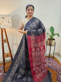 Bhagalpuri with Batik Print - Grey with Maroon