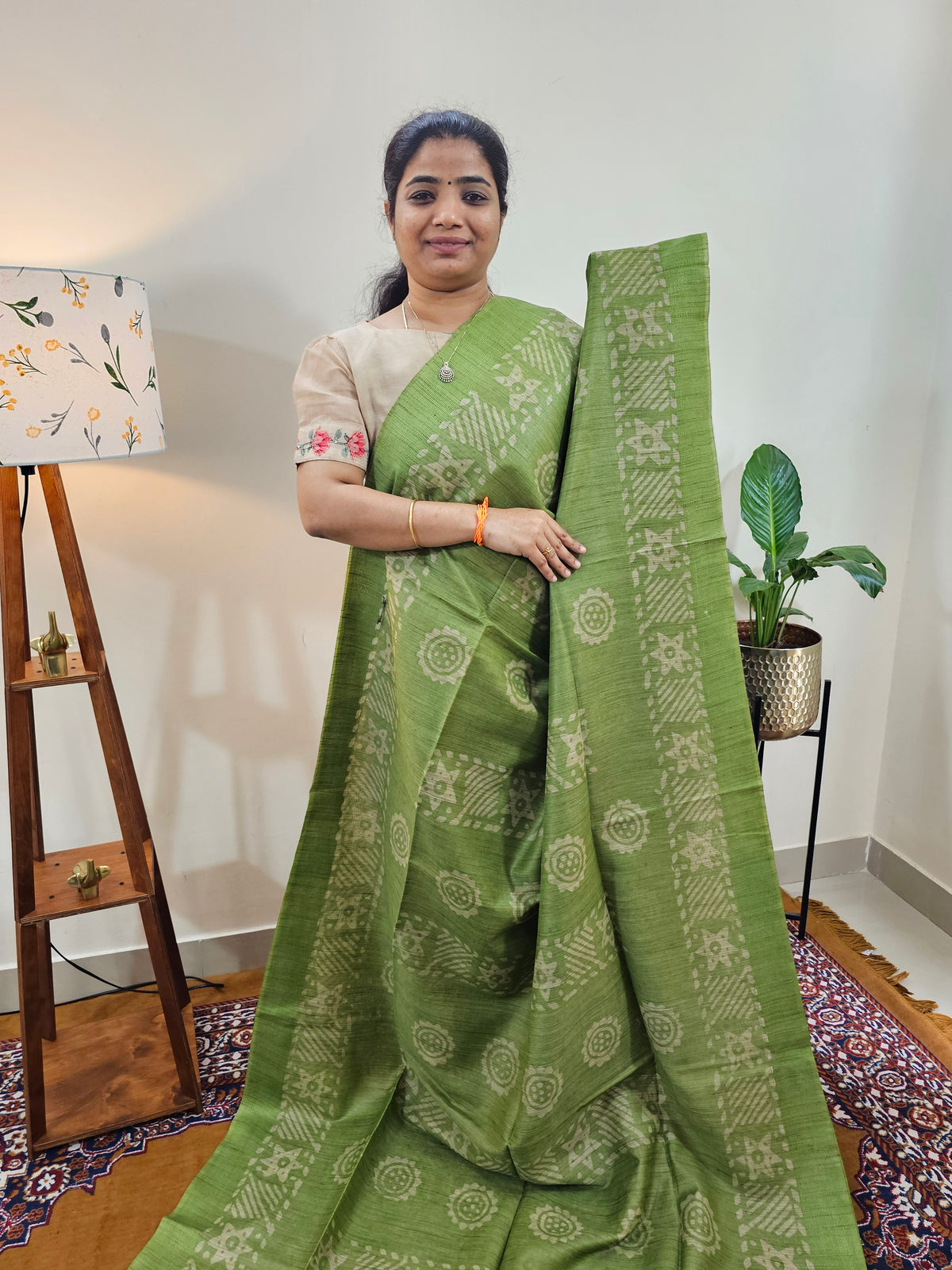 Bhagalpuri with Batik Print - Green with Grey
