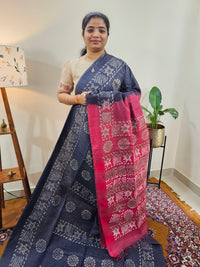 Bhagalpuri with Batik Print - Blue with Pink