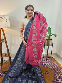 Bhagalpuri with Batik Print - Blue with Pink