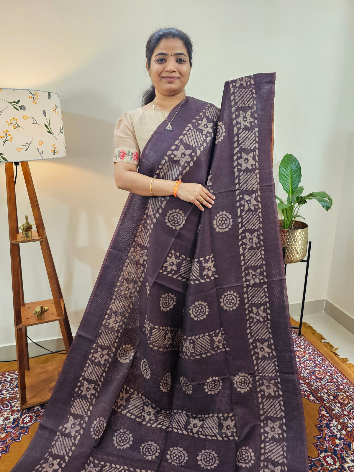 Bhagalpuri with Batik Print - Brown with Honey Brown