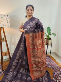 Bhagalpuri with Batik Print - Brown with Honey Brown