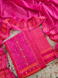 Handloom Pure Cotton Unstitched Salwar - Pink with Orange
