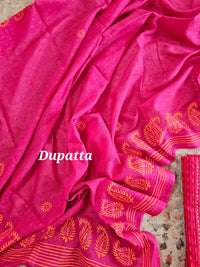 Handloom Pure Cotton Unstitched Salwar - Pink with Orange