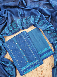 Handloom Pure Cotton Unstitched Salwar - Dark Blueb with Sky Blue