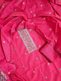 Semi Tussar Weaving Unstitched  Salwar Suit  - Dark Pink