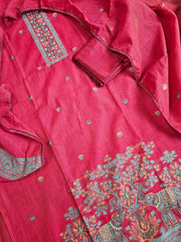 Semi Tussar Weaving Unstitched  Salwar Suit  - Dark Pink