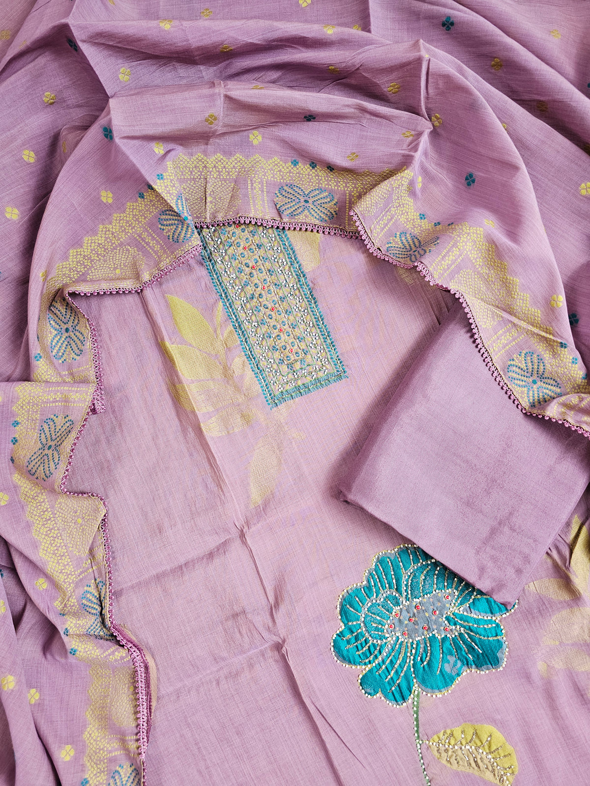 Semi Tussar Weaving Unstitched  Salwar Suit  - Lavender