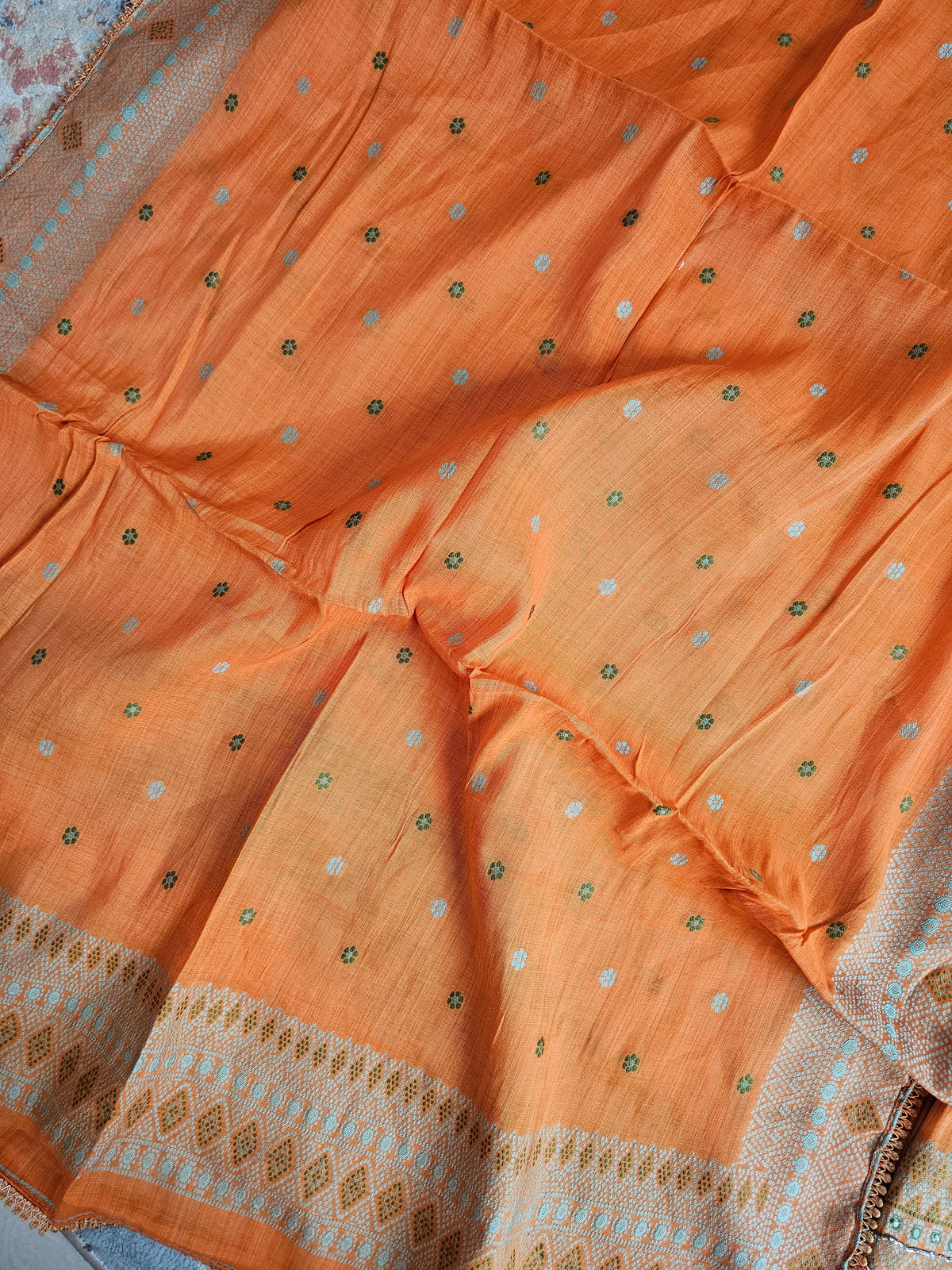 Semi Tussar Weaving Unstitched  Salwar Suit  - Orange