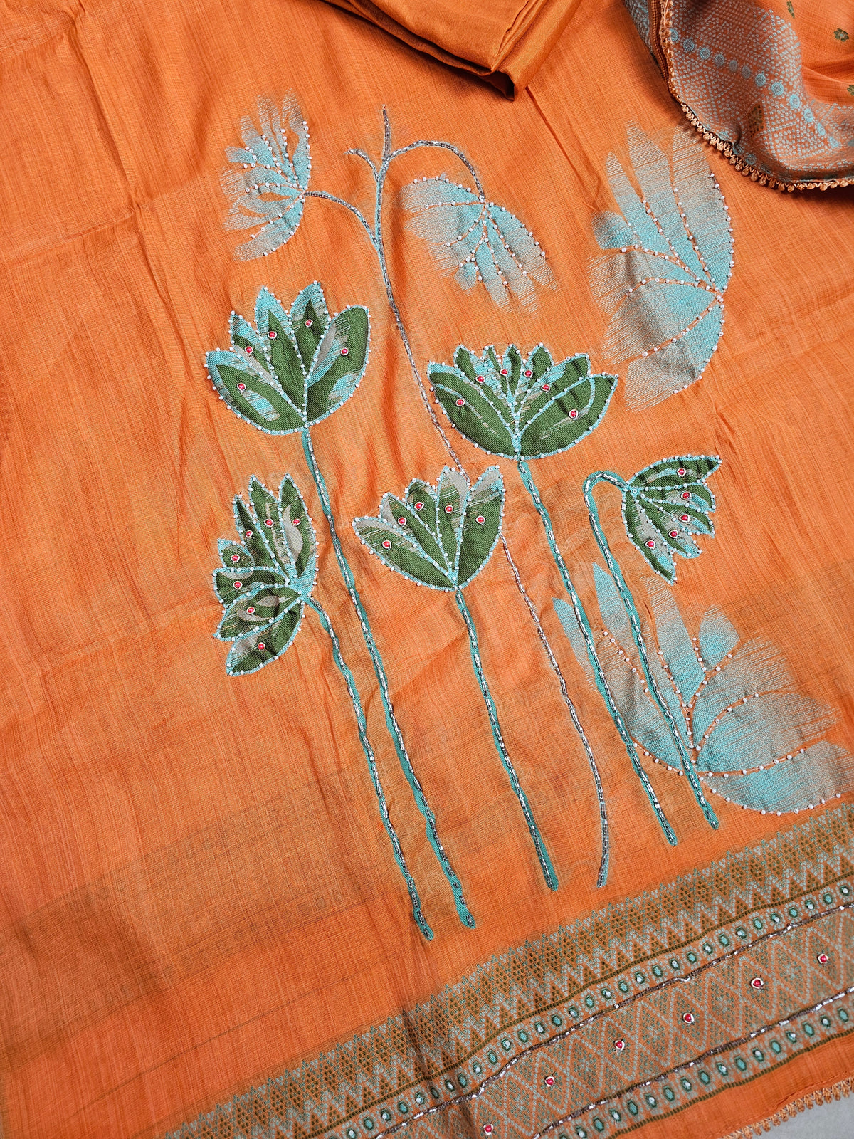 Semi Tussar Weaving Unstitched  Salwar Suit  - Orange