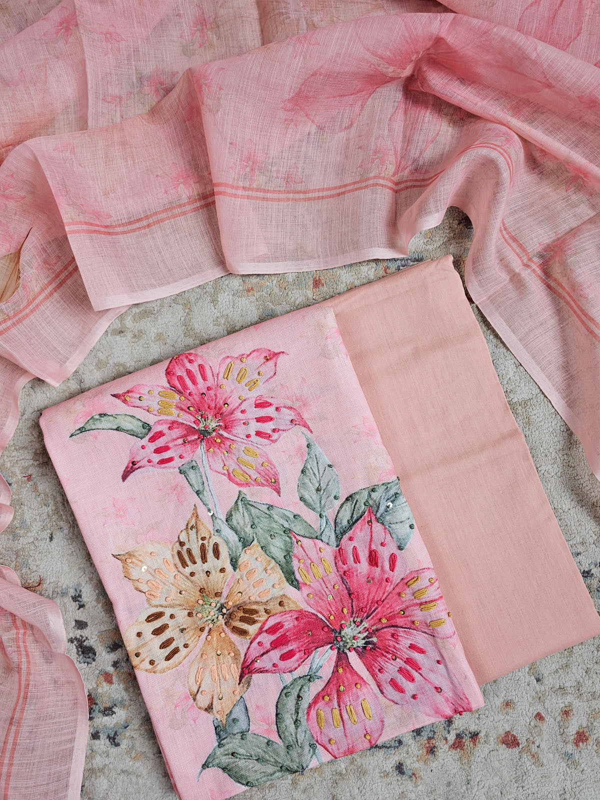 Linen Unstitched Salwar - Peachish Pink